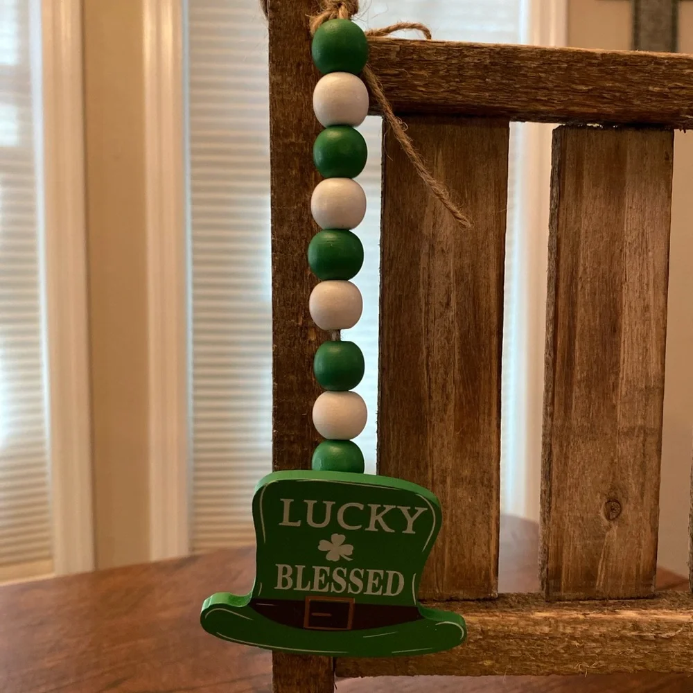 St. Patricks Day Beaded Garland Set Of 3, Lucky & Blessed, Horseshoe Garland